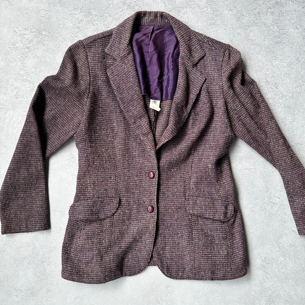 Vintage Purple Tweed Women's Blazer Jacket